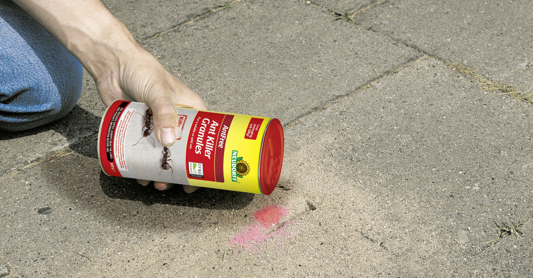 Neudorff’s AntFree Ant Killer Granules can be scattered dry straight from the pack Neudorff’s AntFree Ant Killer Granules can be scattered dry straight from the pack