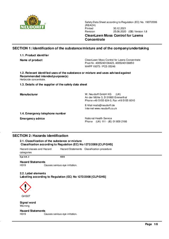Neudorff CleanLawn Moss Control for Lawns Concentrate