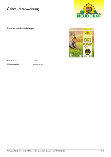 Azet Autumn Lawn Fertiliser Gebrauchsanweisung